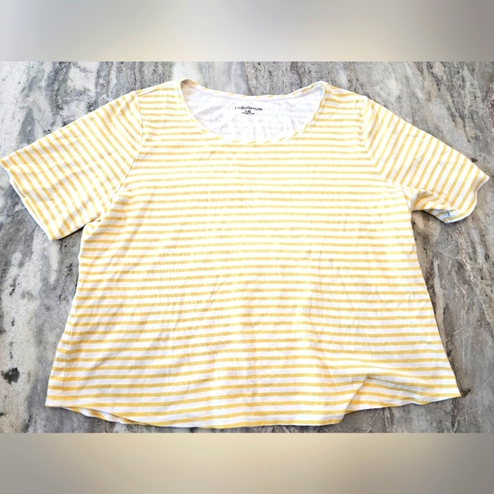 Croft & Barrow Women’s Yellow White Stripe Cotton T-Shirt XXL Short Sleeve